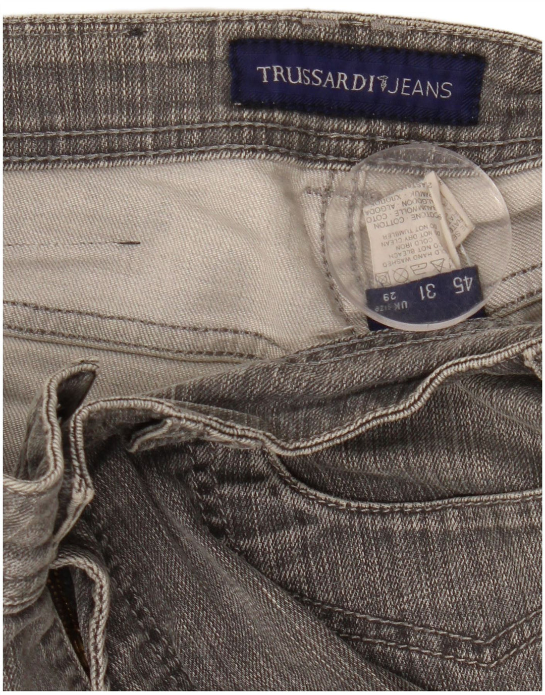 Jeans retos femininos Trussardi W29 L30 algodão cinza