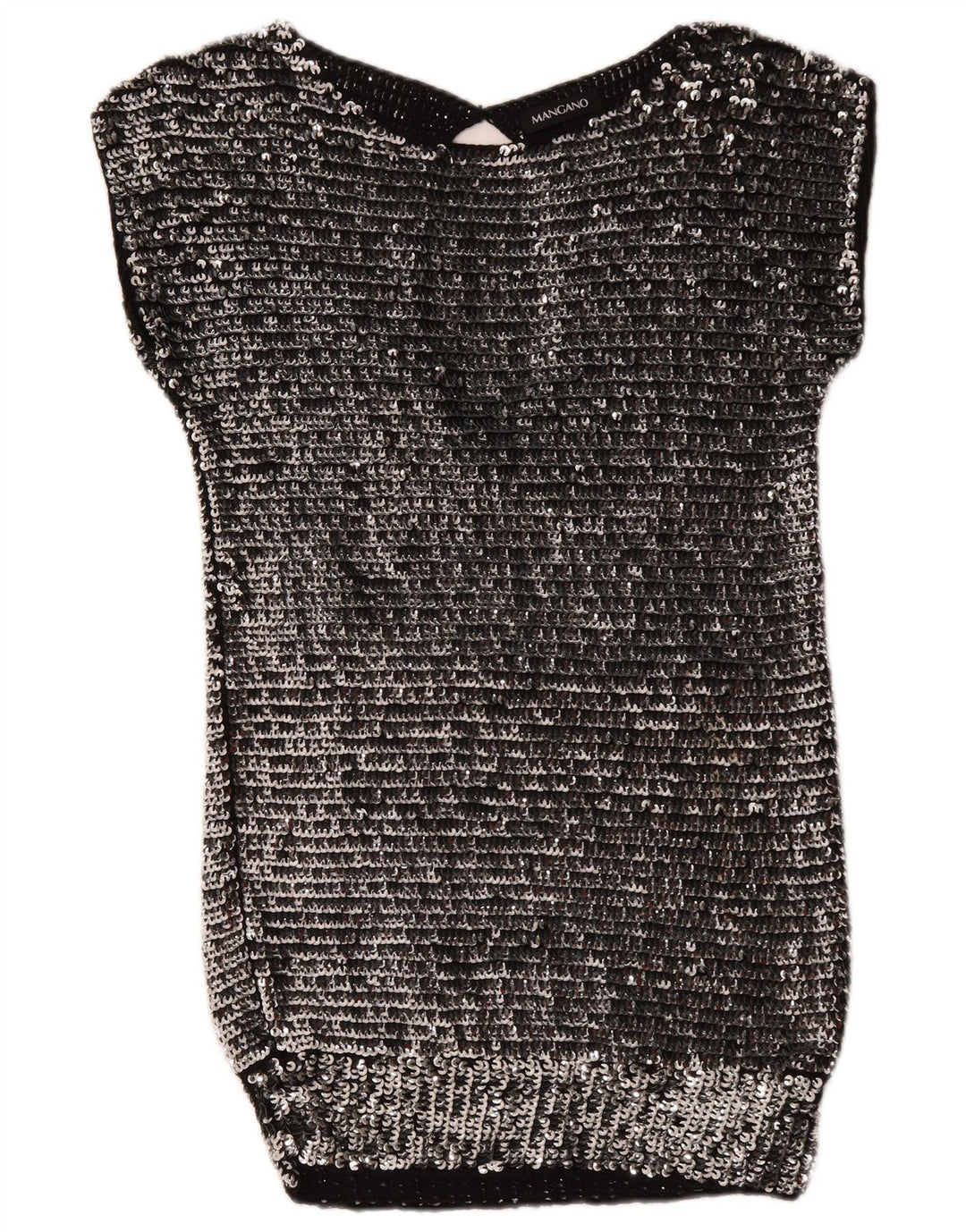 Vestido feminino Mangano com lantejoulas e bodycon Reino Unido 14 lã prateada média