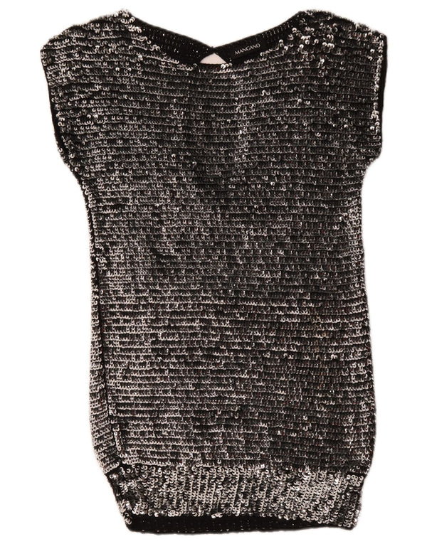 Vestido feminino Mangano com lantejoulas e bodycon Reino Unido 14 lã prateada média