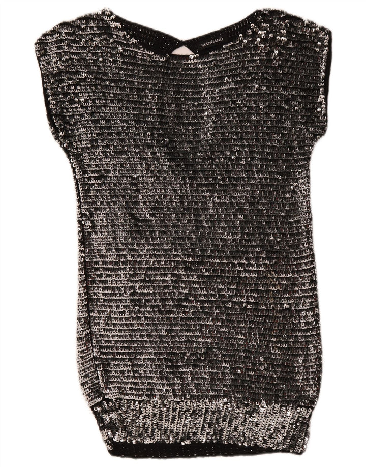 Vestido feminino Mangano com lantejoulas e bodycon Reino Unido 14 lã prateada média