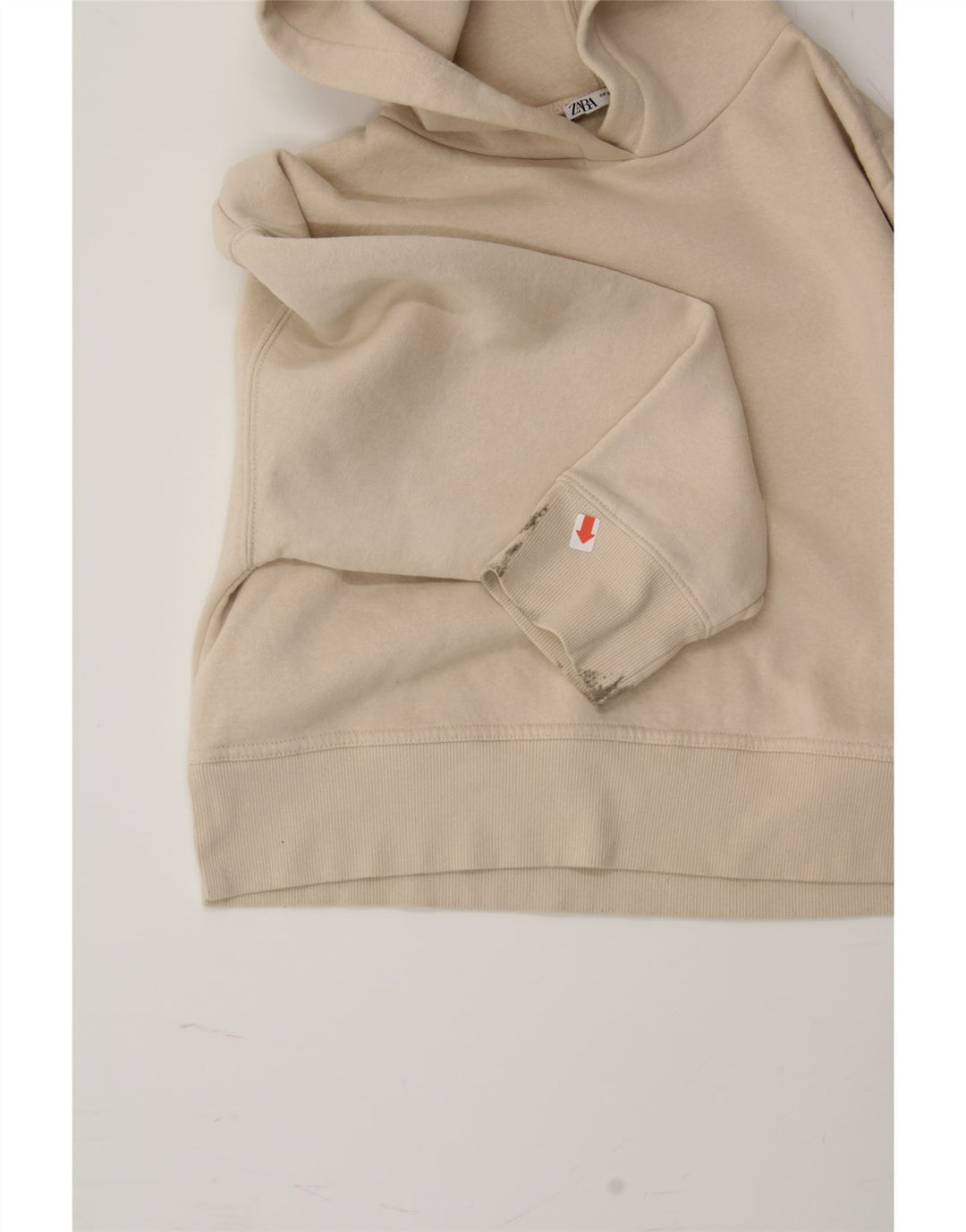 ZARA Womens Crop Oversized Hoodie Jumper UK 10 Small Off White Cotton Vintage Zara and Second-Hand Zara from Messina Hembry 