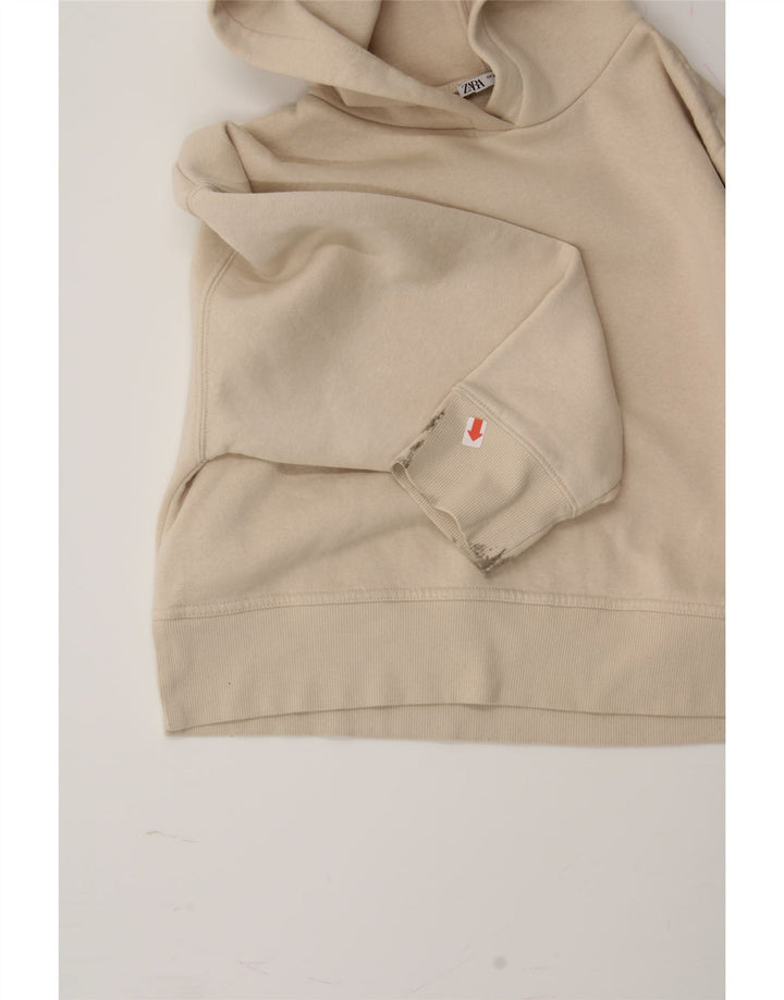 ZARA Womens Crop Oversized Hoodie Jumper UK 10 Small Off White Cotton Vintage Zara and Second-Hand Zara from Messina Hembry 