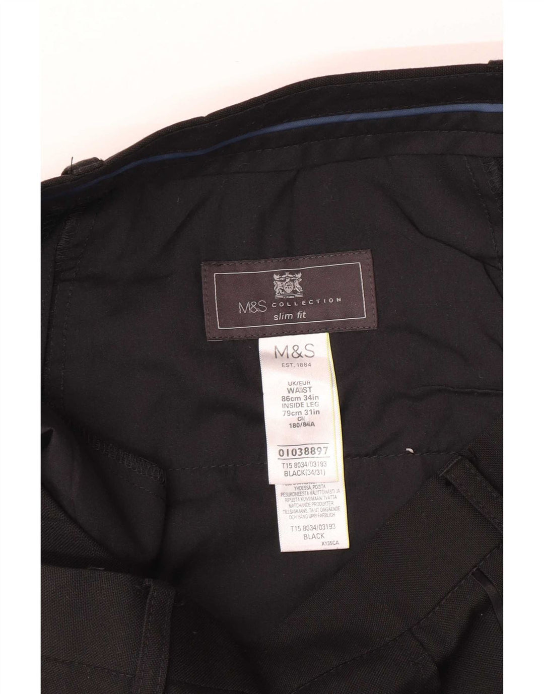 Calça masculina Marks & Spencer Slim Fit W34 L31 Poliéster Preto