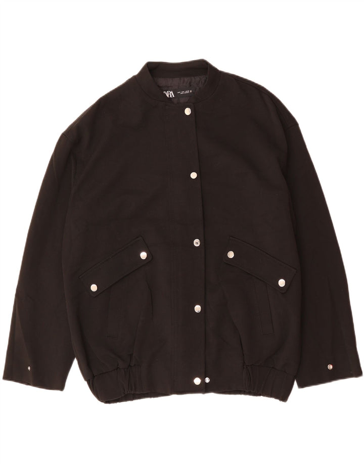 Zara Womens Oversized Bomber Jacket UK 10 Pequeno Acetato Preto