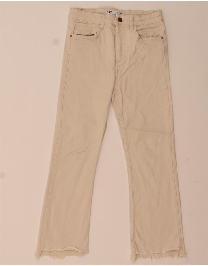 Zara Calça Jeans Feminina Crop Bootcut EU 38 Médio W28 L24 Bege
