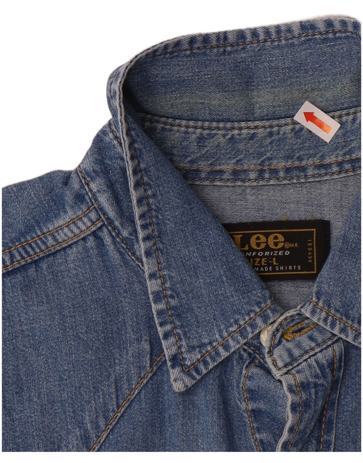 Camisa jeans masculina Lee grande algodão azul