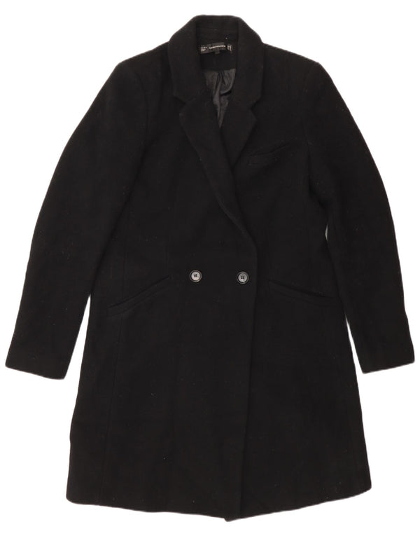 Casaco feminino Zara com peito duplo UK 12 poliéster preto médio
