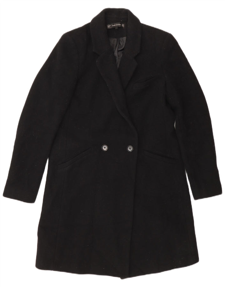Casaco feminino Zara com peito duplo UK 12 poliéster preto médio