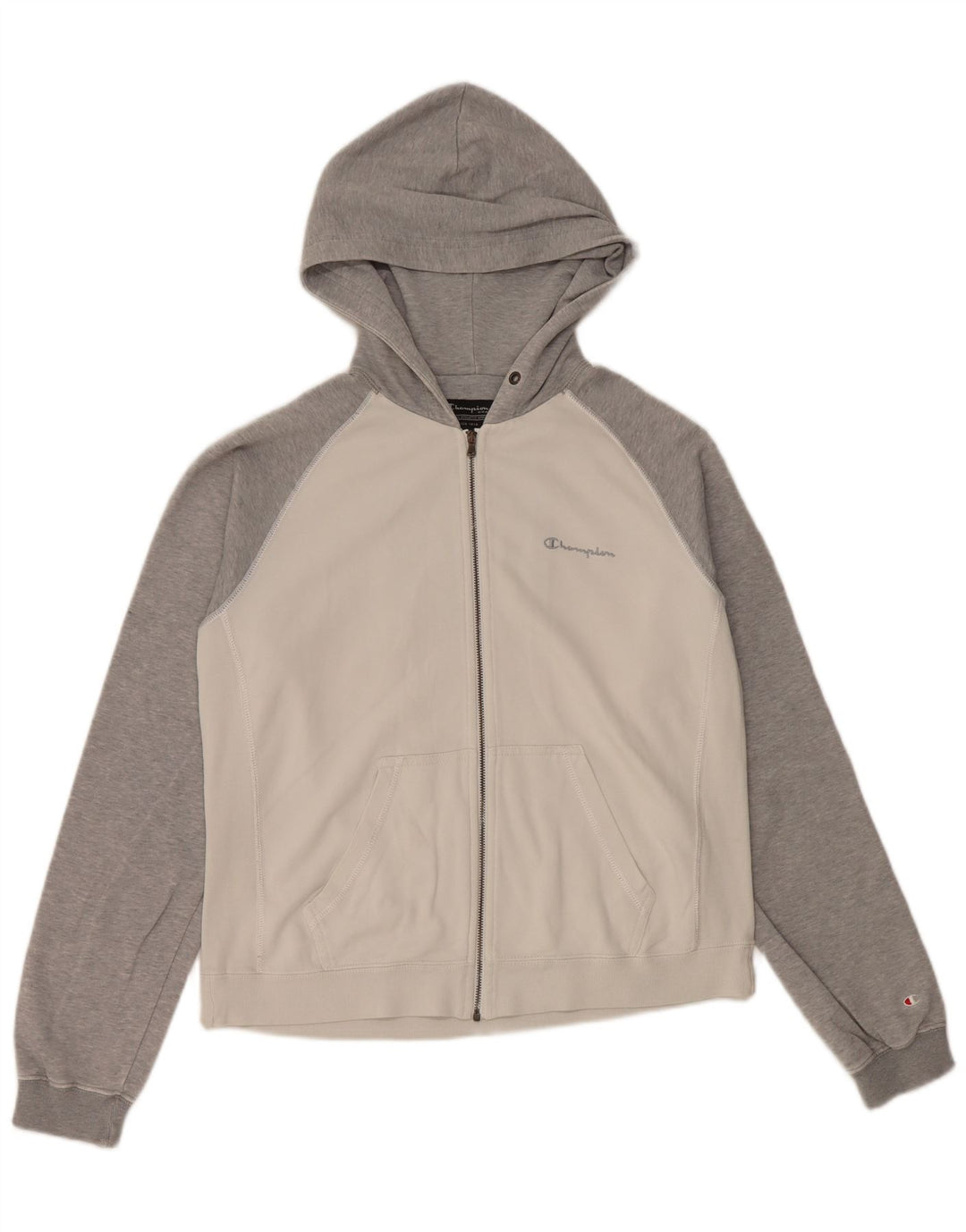 Suéter feminino com capuz e zíper CHAMPION Reino Unido 14 algodão colorblock branco médio