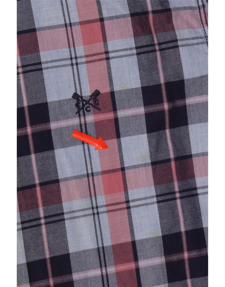 Camisa masculina de flanela slim fit Crew Clothing algodão xadrez azul médio