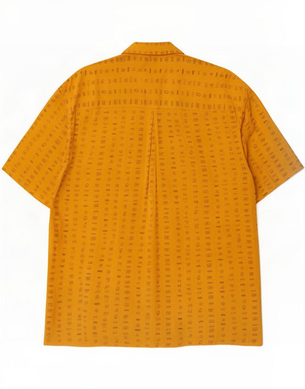Camisa masculina vintage de manga curta grande viscose geométrica amarela
