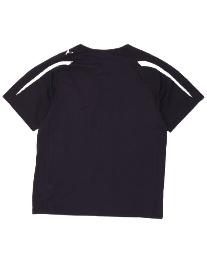 Camiseta masculina gráfica PUMA Top médio azul marinho colorblock poliéster