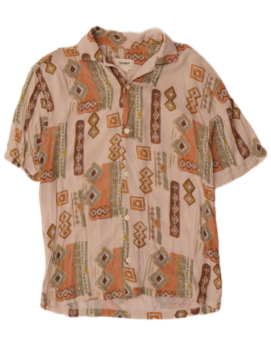 Camisa masculina de manga curta Pull & Bear XS bege geométrica