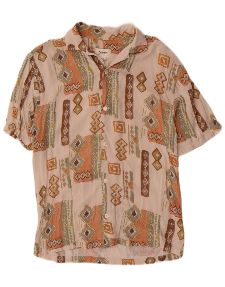 Camisa masculina de manga curta Pull & Bear XS bege geométrica