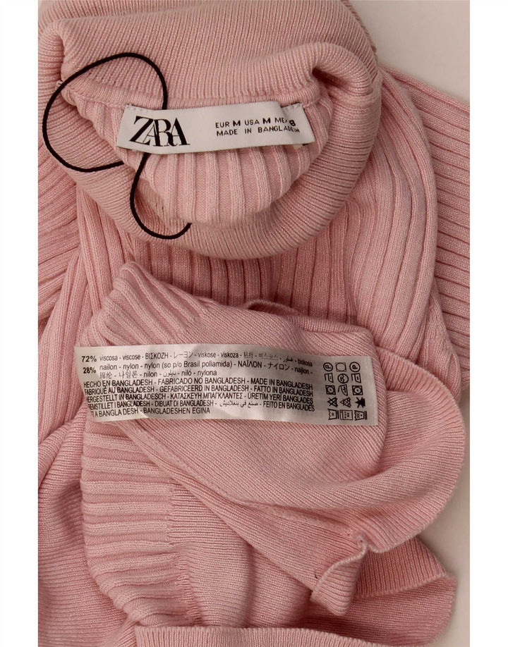 Zara Top feminino com gola redonda e viscose rosa médio UK 12