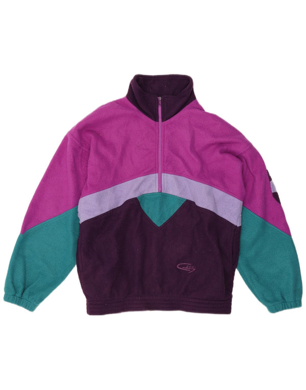 Suéter de lã vintage para meninas com gola e zíper 13-14 anos bloco colorido multicolorido