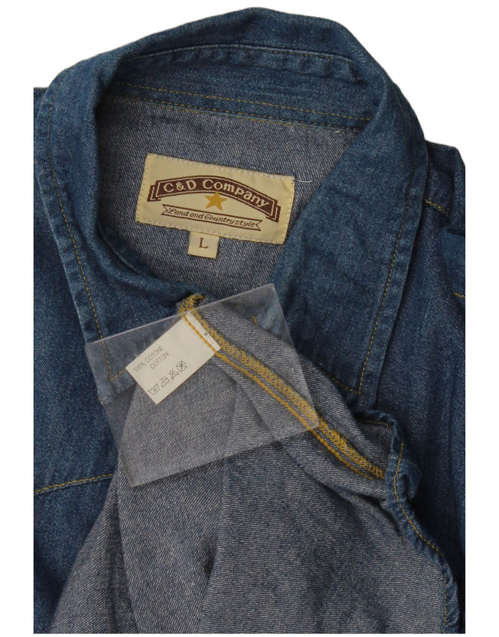 Camisa jeans masculina vintage grande algodão azul