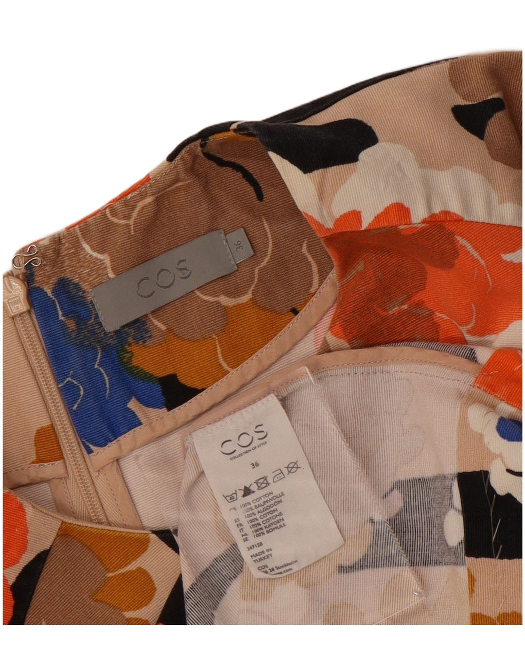 Vestido feminino COS Shift EU 36 pequeno algodão floral multicolorido