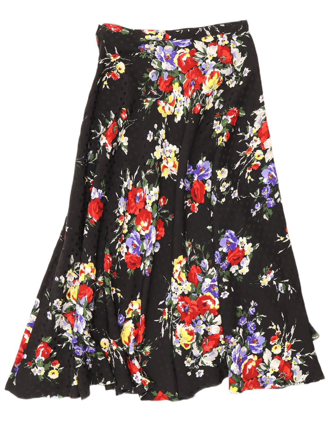 Saia larga feminina vintage W26 pequena floral preta