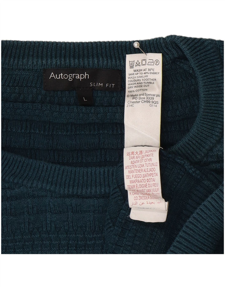 Suéter masculino Marks & Spencer Autograph Slim Fit com gola redonda grande azul
