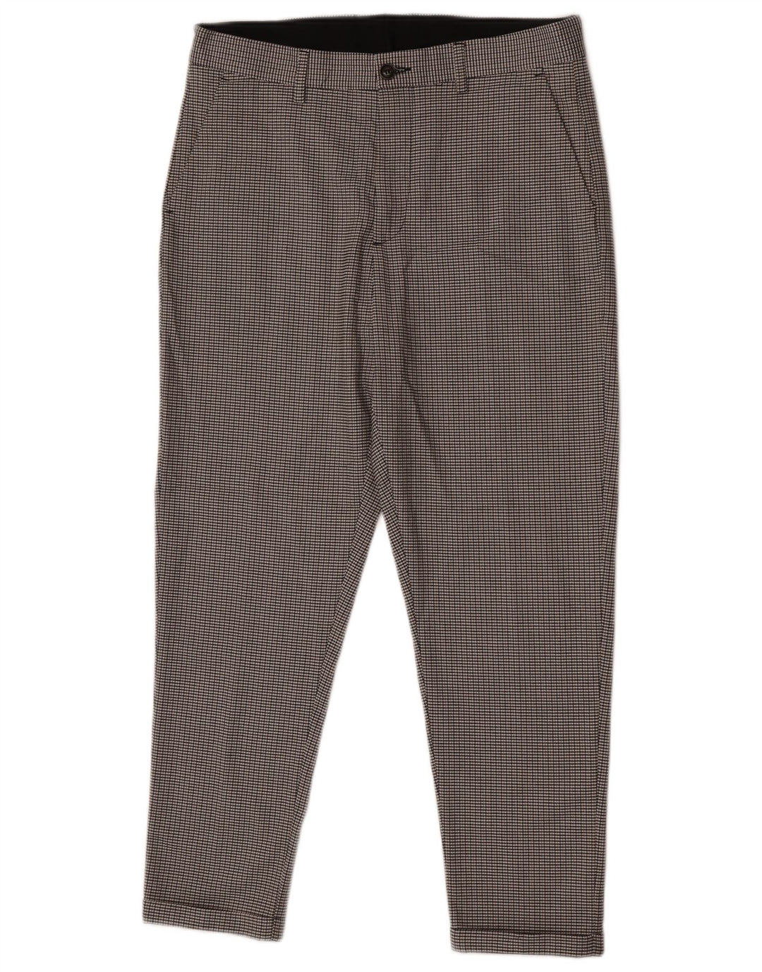 Zara Mens Slim Chino Calças EU 40 Médio W31 L25 Cinza Houndstooth