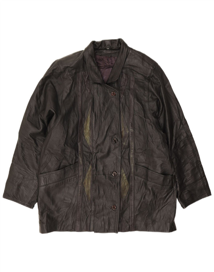 Jaqueta de couro feminina vintage solta EU 46 XL couro preto