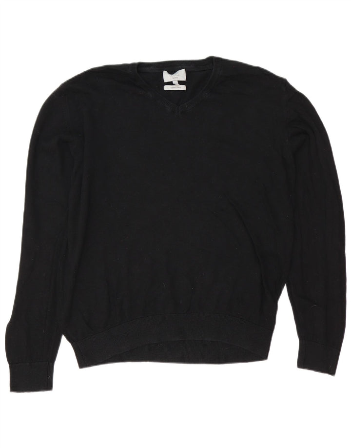 Suéter masculino Marks & Spencer com ajuste regular e decote em V, grande algodão preto
