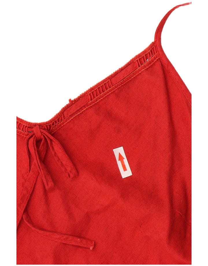 Vestido feminino vintage UK 12 linho vermelho médio