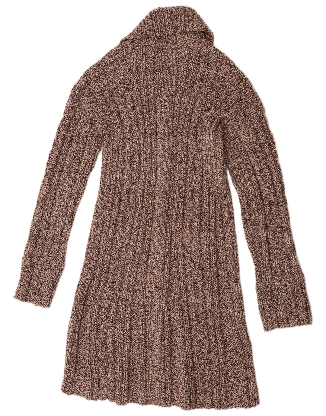 Suéter cardigã feminino vintage longline Reino Unido 14 marrom médio