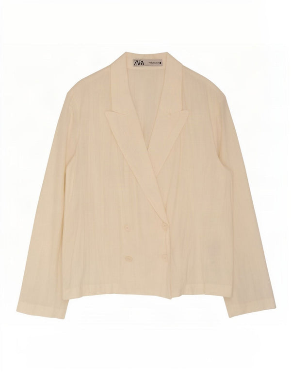 Jaqueta blazer feminina Zara com peito duplo Reino Unido 6 XS algodão branco