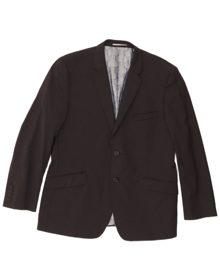 Jaqueta blazer masculina de 2 botões Ted Baker Reino Unido 42 XL lã preta