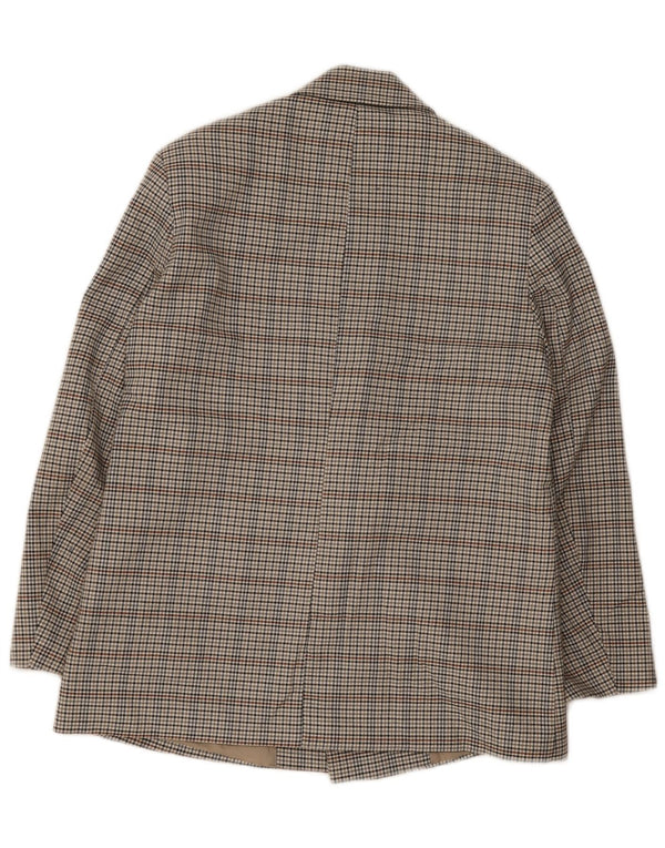Jaqueta blazer masculina Zara com peito duplo UK 38 poliéster xadrez cinza médio