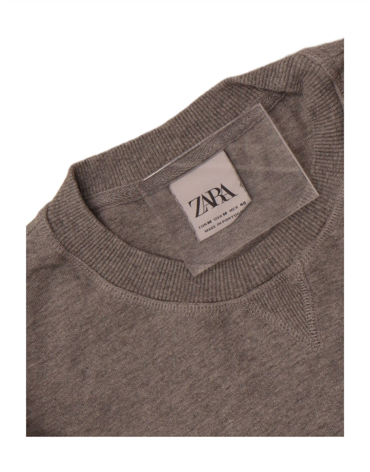 Zara Suéter masculino com gola redonda cinza médio manchado