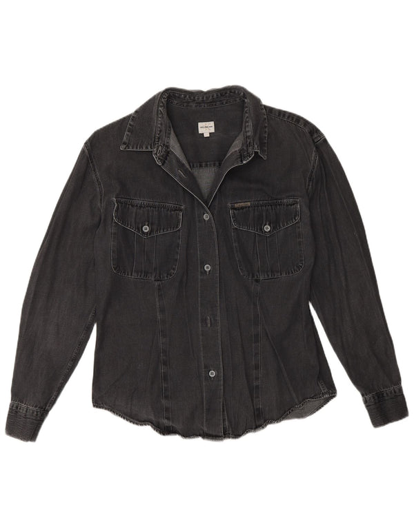 Calvin Klein Camisa jeans feminina Reino Unido 14 grande algodão cinza