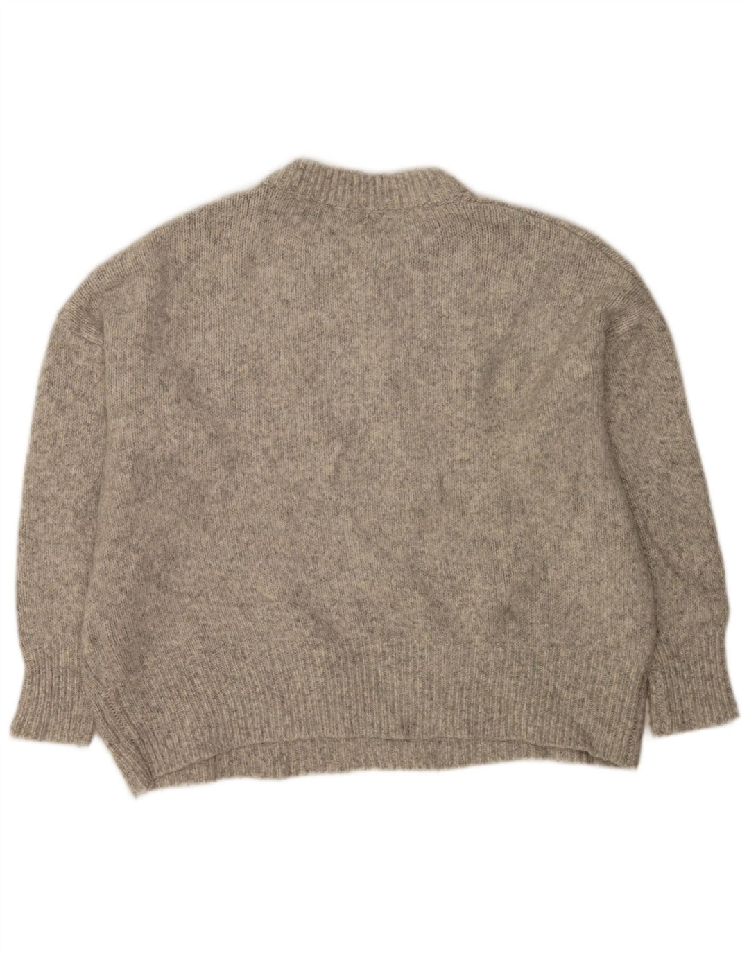 Zara Suéter feminino oversized com gola redonda Reino Unido 14 cinza médio manchado
