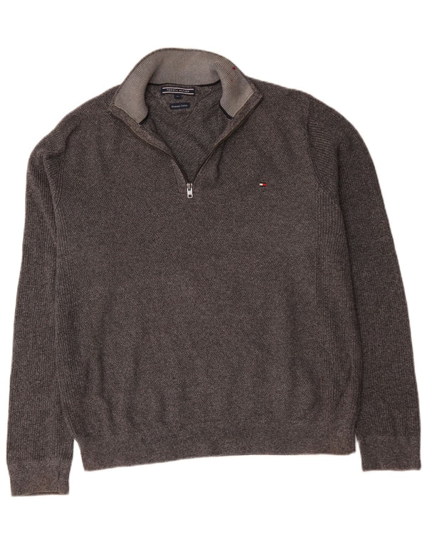 Suéter masculino Tommy Hilfiger com zíper e gola XL algodão cinza