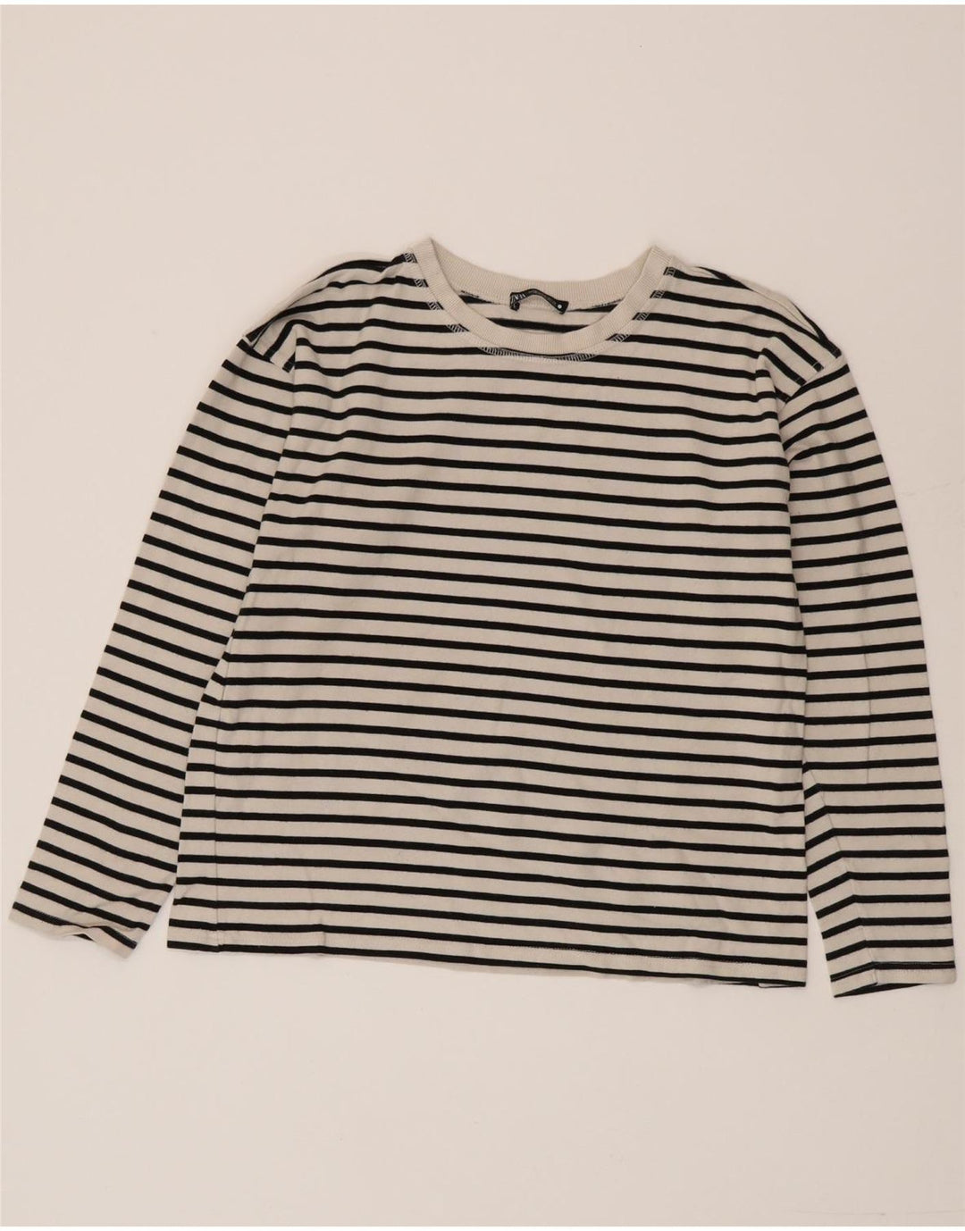 Top feminino Zara de manga comprida UK 14 algodão listrado branco médio