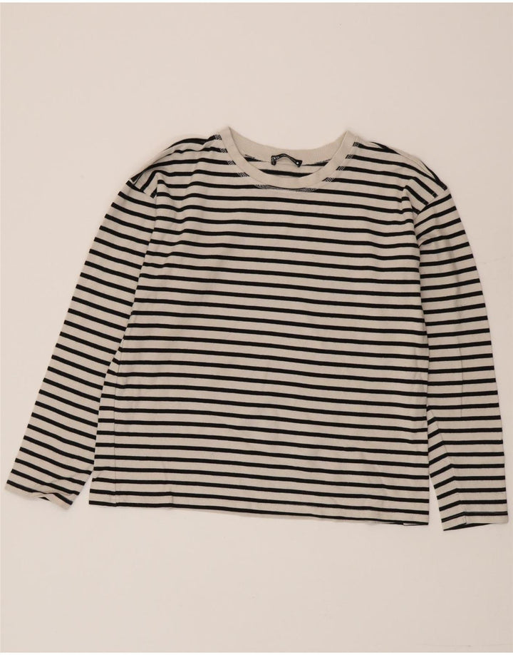Top feminino Zara de manga comprida UK 14 algodão listrado branco médio