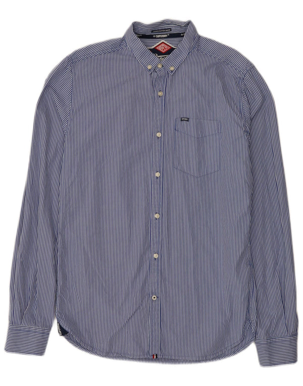 Camisa masculina Superdry algodão risca de giz azul médio