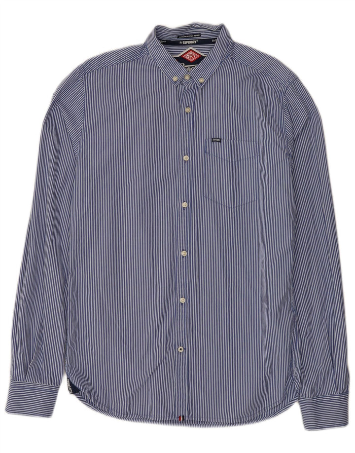 Camisa masculina Superdry algodão risca de giz azul médio