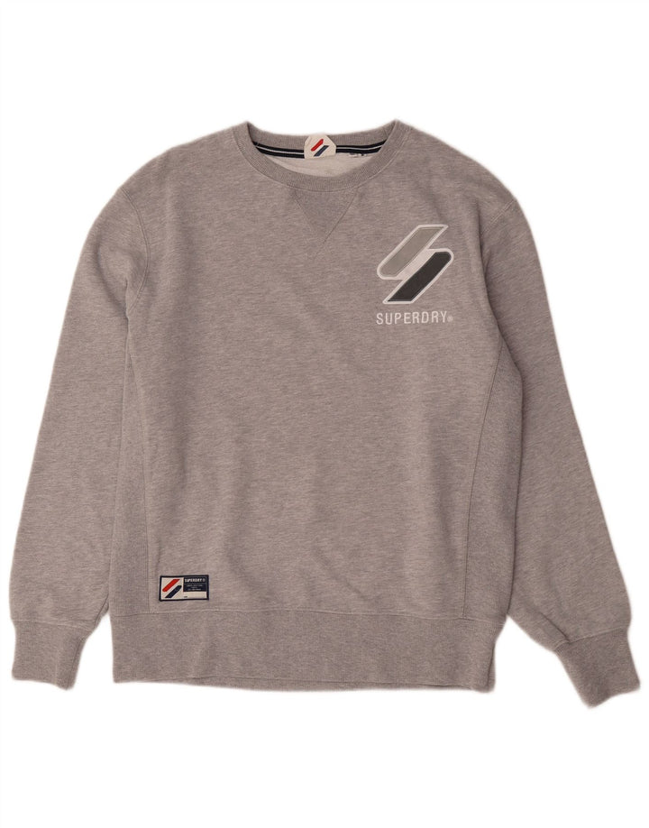 Superdry moletom gráfico masculino jumper médio cinza algodão manchado