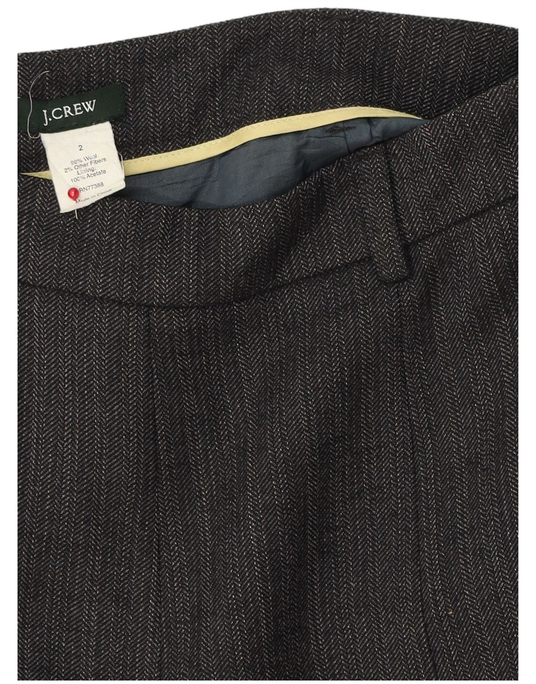 J. Crew Saia feminina linha A US 2 XS W28 lã espinha de peixe cinza