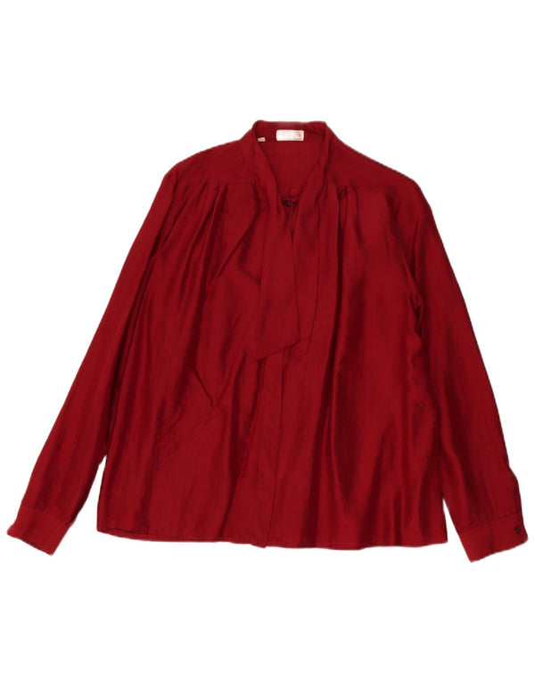 Blusa feminina vintage com gravata frontal IT 46 grande seda borgonha