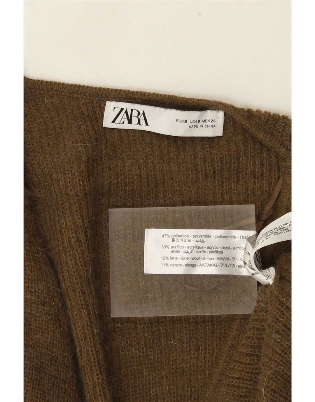 Suéter cardigã feminino Zara UK 10 pequeno caqui poliamida