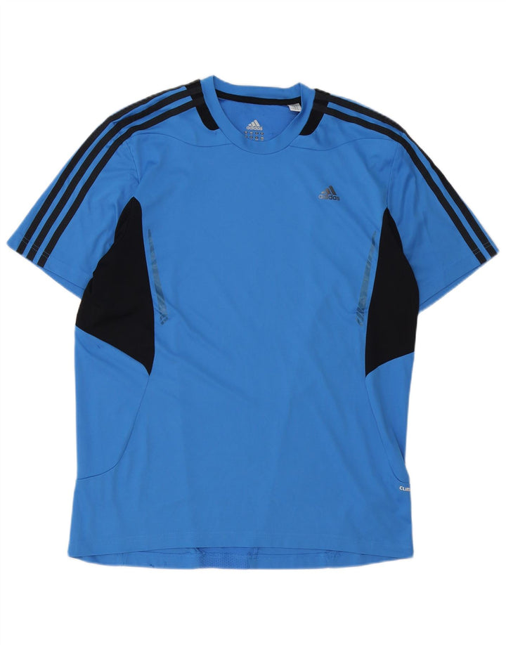 Adidas Mens Climacool Camiseta Top Grande Azul Colorblock Poliéster