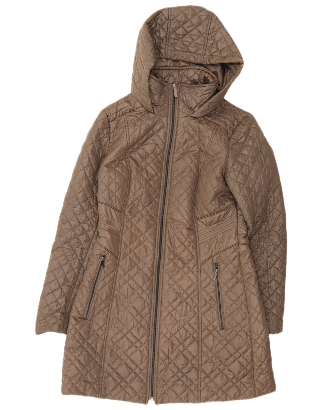 Casaco acolchoado acolchoado com capuz feminino French Connection Reino Unido 10 pequeno marrom