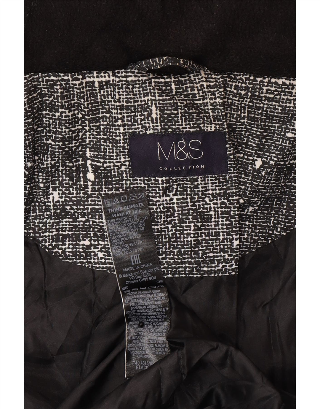 Jaqueta acolchoada feminina Marks & Spencer UK 20 2XL poliéster manchado preto