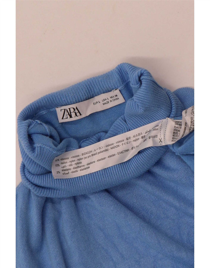 Suéter feminino Zara com gola redonda e viscose azul grande Reino Unido 14
