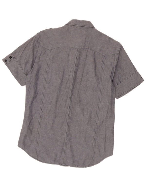 Camisa militar masculina de manga curta G-Star algodão cinza médio