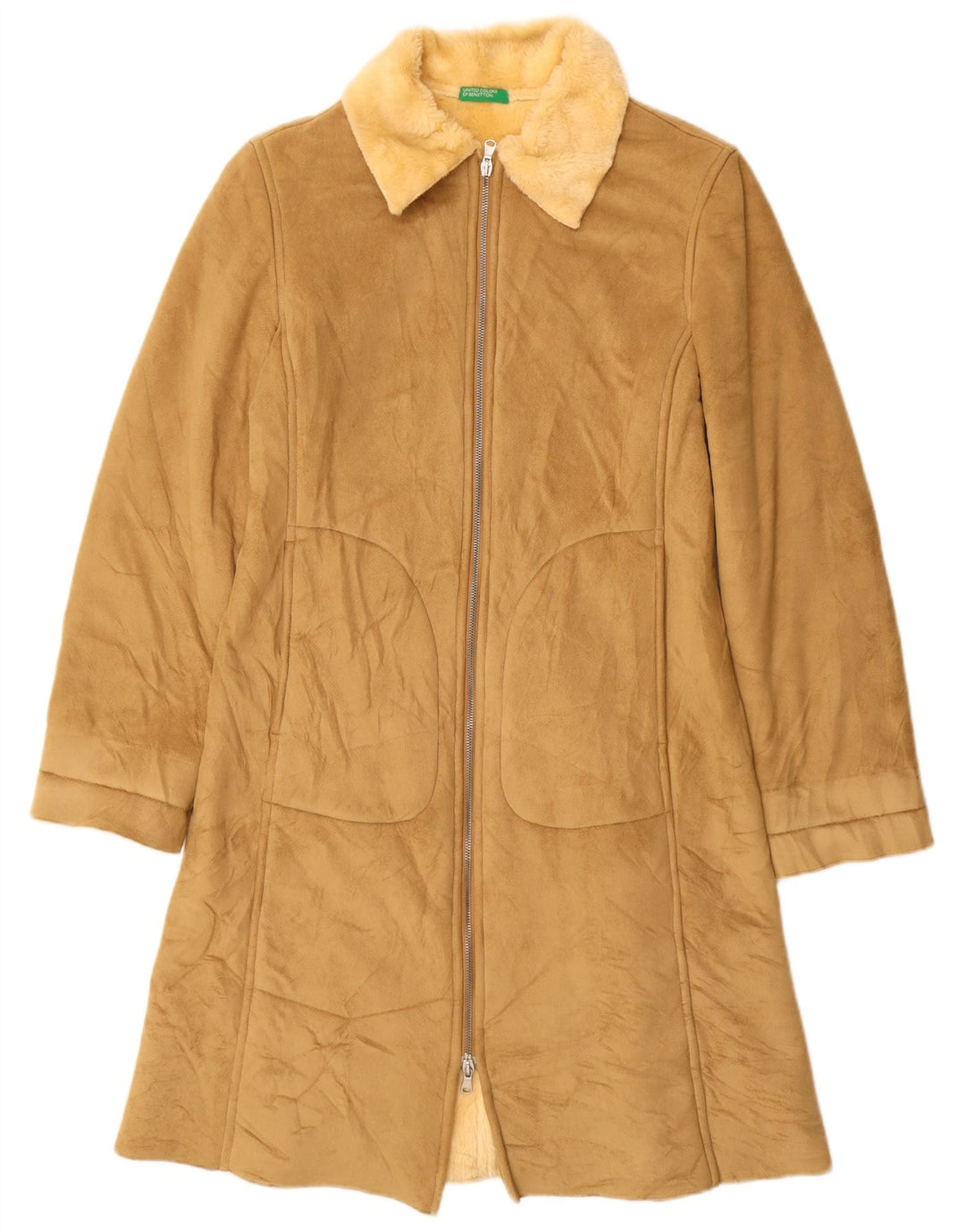 Sobretudo feminino Sherpa BENETTON Reino Unido 10 pequeno modacril bege